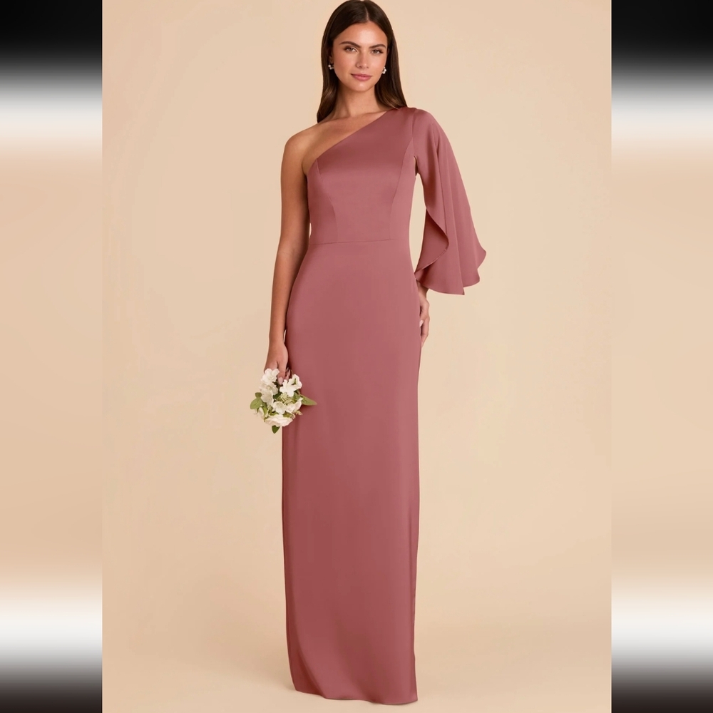 Birdy Grey One-Shoulder Pink Satin Evening Dress Size XL